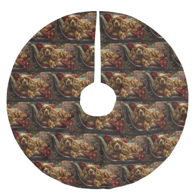 Cocker Spain Hund jul Festive Julgransmatta Borstad Polyester (Framsidan)