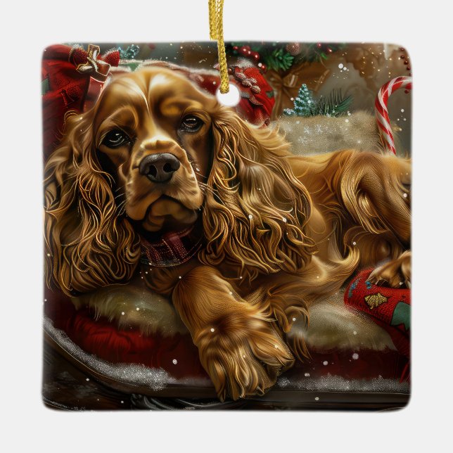 Cocker Spain Hund jul Festive Julgransprydnad Keramik (Framsida)