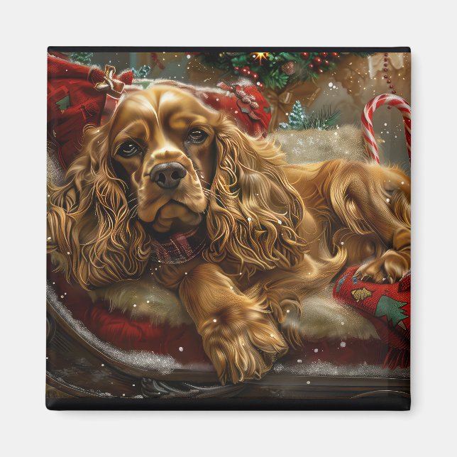 Cocker Spain Hund jul Festive Magnet (Framsidan)