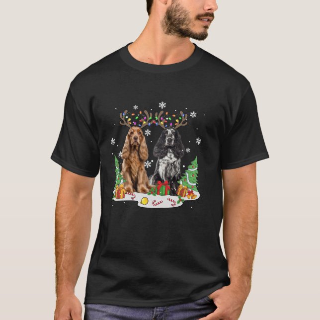 Cocker Spain Hund jul Ljus Julafton Cocker Sp T Shirt (Framsida)