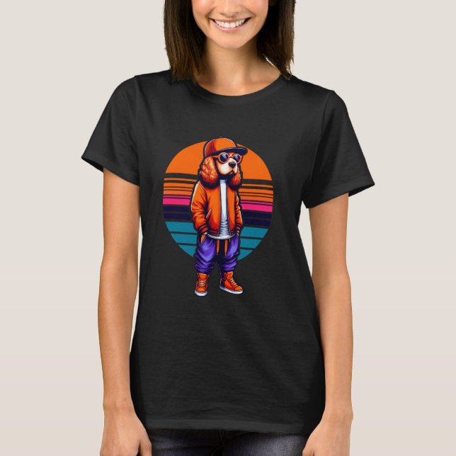 Cocker Spain Hund Modern Urban Stil Sunset Retro T Shirt (Framsida)
