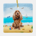 Cocker Spain Hund on Beach Julgransprydnad Keramik<br><div class="desc">Cute hund på stranden är en perfekt presentidé för någon som kärlek i hund aveln.</div>