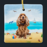 Cocker Spain Hund on Beach Julgransprydnad Keramik<br><div class="desc">Cute hund på stranden är en perfekt presentidé för någon som kärlek i hund aveln.</div>