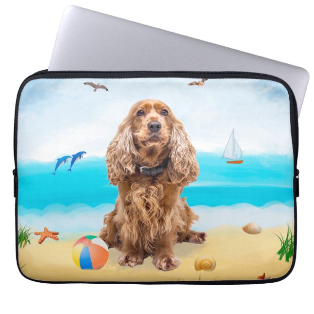 Cocker Spain Hund on Beach Laptop Fodral (Framsidan)