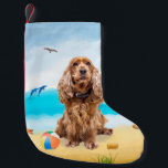 Cocker Spain Hund on Beach Liten Julstrumpa<br><div class="desc">Cute hund på stranden är en perfekt presentidé för någon som kärlek i hund aveln.</div>