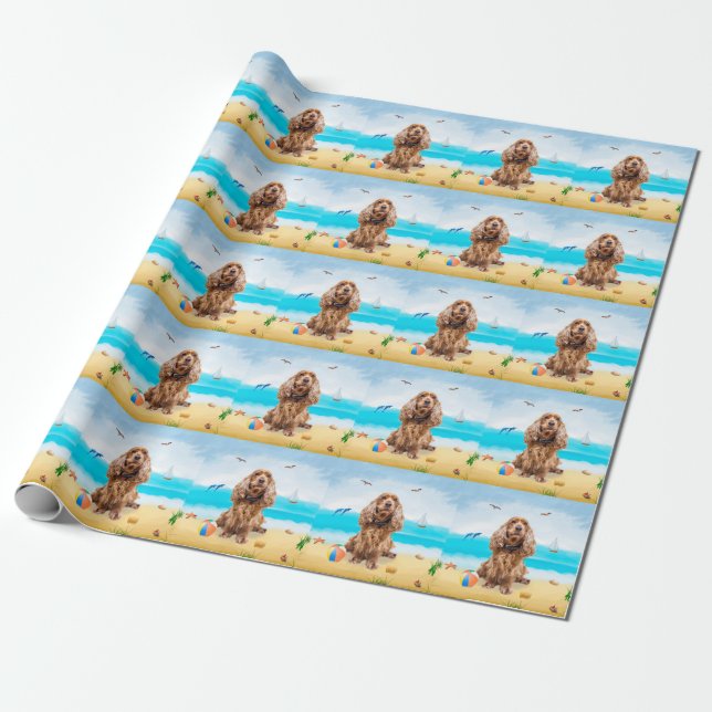 Cocker Spain Hund on Beach Presentpapper (Utrullad)