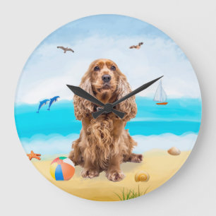 Cocker Spain Hund on Beach Stor Klocka