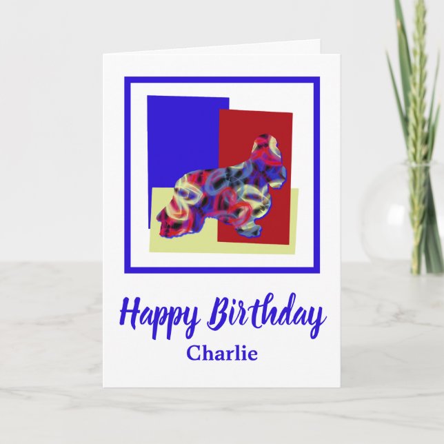 Cocker Spain Hund Red Blue Gult Birthday Kort (Framsida)