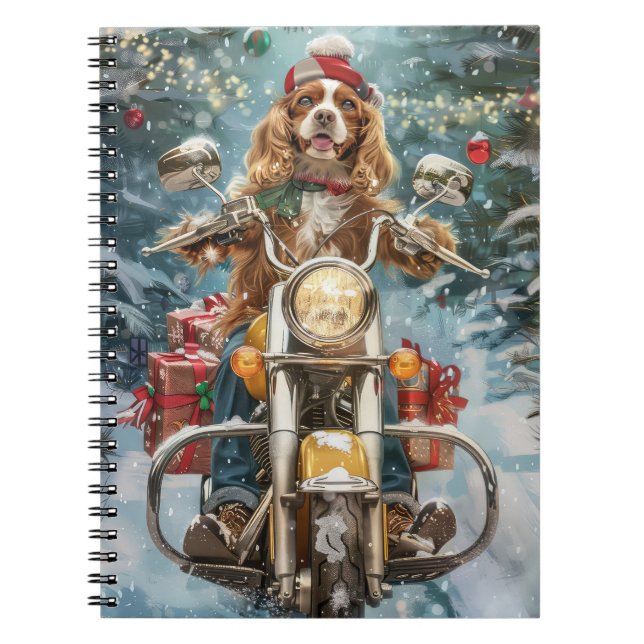 Cocker Spain Hund Riding Motorcle jul Anteckningsbok (Framsidan)
