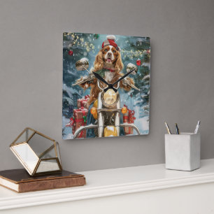 Cocker Spain Hund Riding Motorcle jul Fyrkantig Klocka