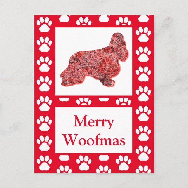 Cocker Spain Hund Silhouette Red God jul Vykort (Framsida)