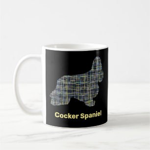 Cocker Spain Hund Silhouette Y&B Grid Linjer Kaffemugg
