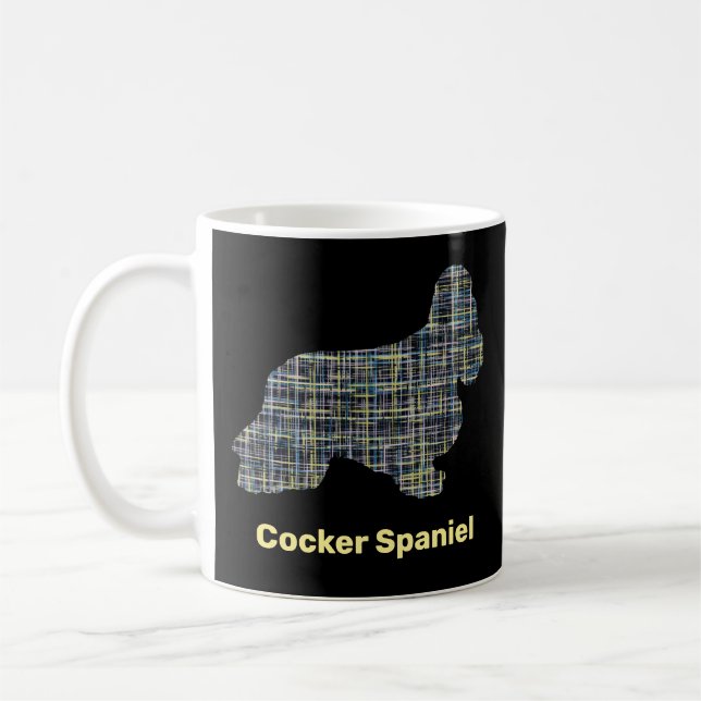 Cocker Spain Hund Silhouette Y&B Grid Linjer Kaffemugg (Vänster)