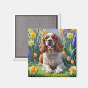 Cocker Spain Hund Vår blommor Painting Magnet