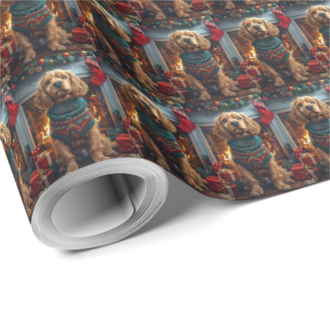 Cocker Spain Hund with jul Gifts Fireplace Presentpapper (Rulle Hörn)