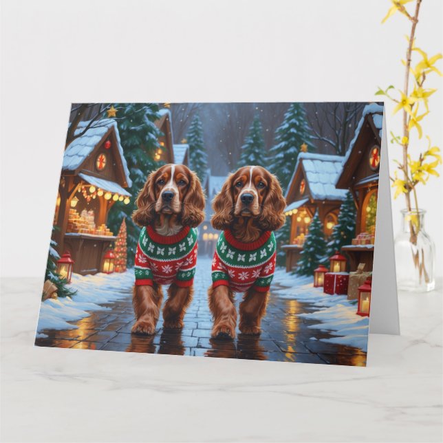 Cocker Spain Hundar jul Snö Helgdag Kort (Gul blomma)