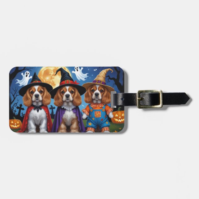 Cocker Spain Hundar Pumpkin Halloween Funny Bagagebricka (Horisontell Framsida)