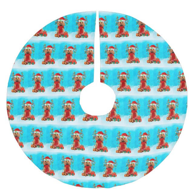 Cocker Spain i snö med julklappar Julgransmatta Borstad Polyester (Framsidan)