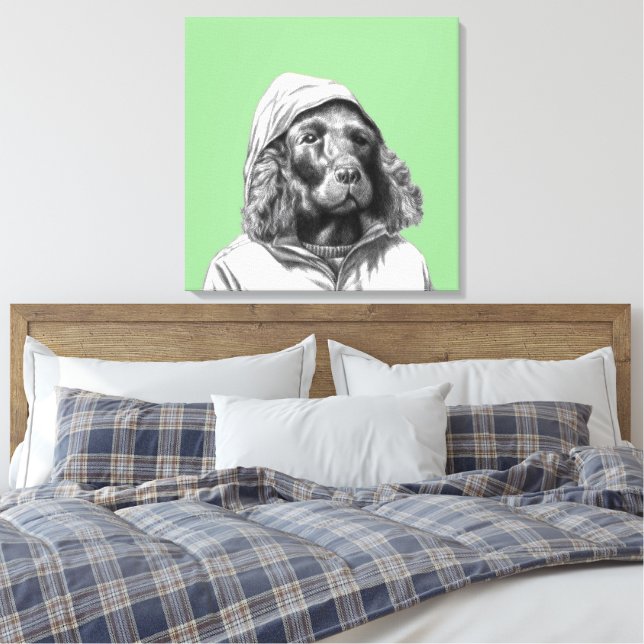 Cocker Spain in Rain Jackar (Moegi) Canvastryck (Insitu (sovrum))