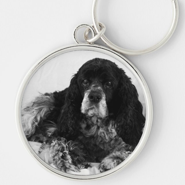 Cocker Spain Keychain Rund Silverfärgad Nyckelring (Framsidan)