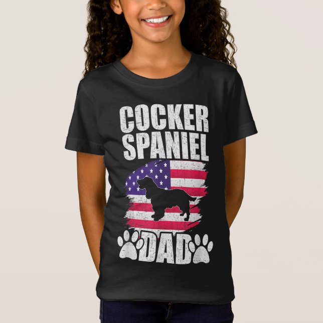 Cocker Spain Pappa Hund älskare Amerikanska Flagga T Shirt (Framsida)