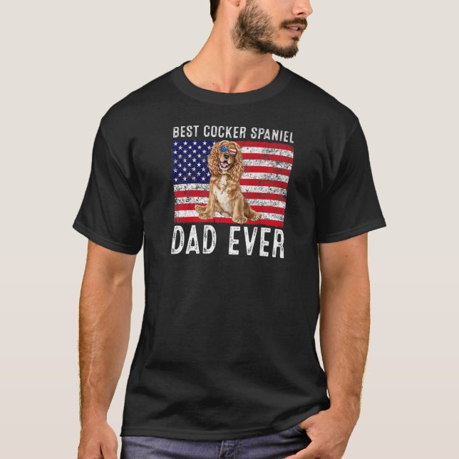 Cocker Spain Pappa USA American Flagga Cocker Spai T Shirt (Framsida)