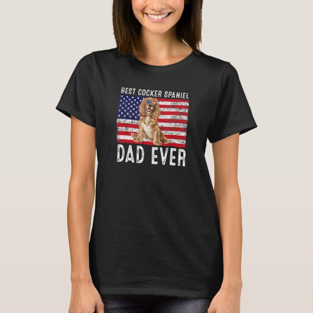 Cocker Spain Pappa USA American Flagga Cocker Spai T Shirt (Framsida)