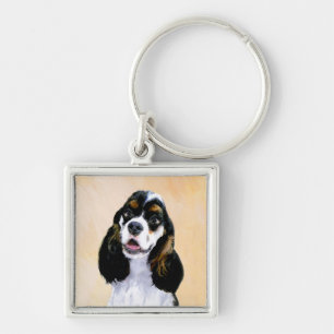 Cocker Spain (Parti) Painting - Original Hund Art Fyrkantig Silverfärgad Nyckelring