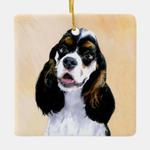 Cocker Spain (Parti) Painting - Original Hund Art Julgransprydnad Keramik