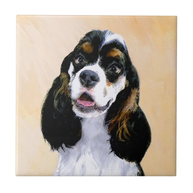 Cocker Spain (Parti) Painting - Original Hund Art Kakelplatta (Framsidan)