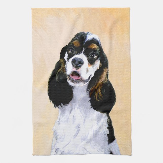 Cocker Spain (Parti) Painting - Original Hund Art Kökshandduk (Vertikal)