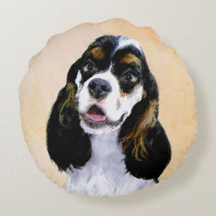Cocker Spain (Parti) Painting - Original Hund Art Rund Kudde