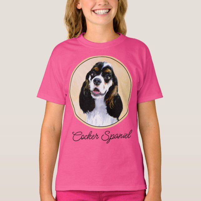 Cocker Spain (Parti) Painting - Original Hund Art T Shirt (Framsida)