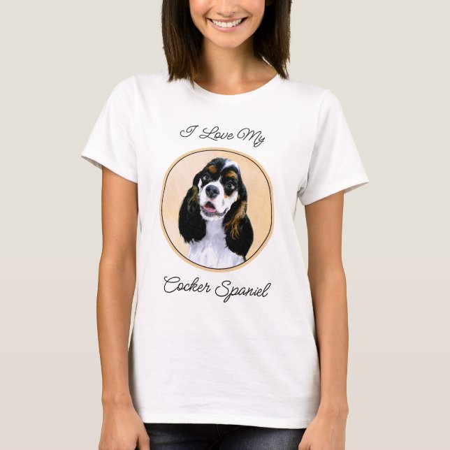 Cocker Spain (Parti) Painting - Original Hund Art T Shirt (Framsida)