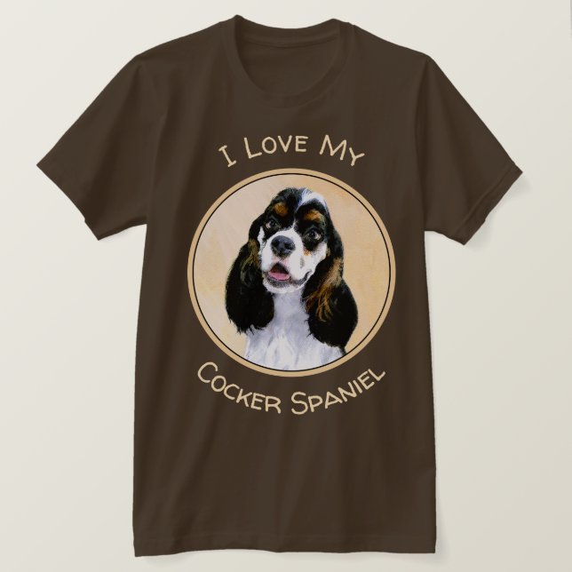 Cocker Spain (Parti) Painting - Original Hund Art T Shirt (Design framsida)