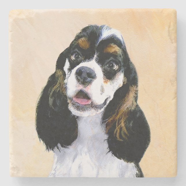 Cocker Spain (Parti) Painting - Original Hund Art Underlägg Sten (Framsidan)