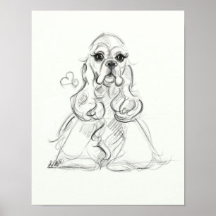 Cocker Spain Print Skiss Art Poster