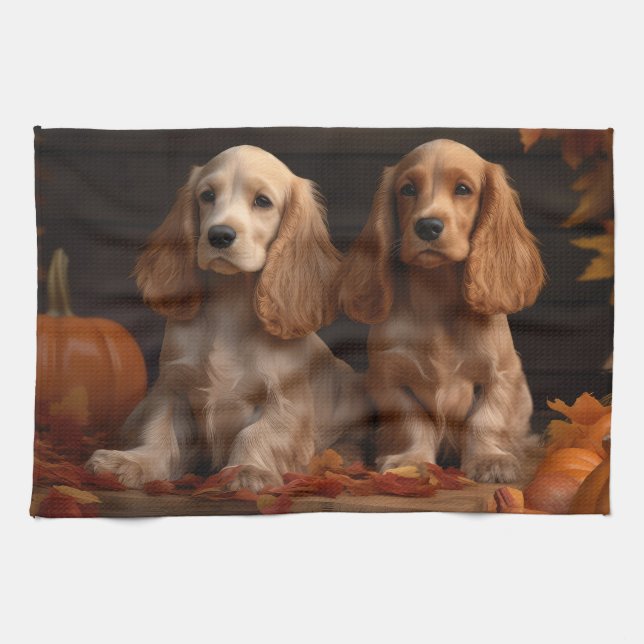 Cocker Spain Puppy Autumn Delight Pumpkin Kökshandduk (Horisontell)