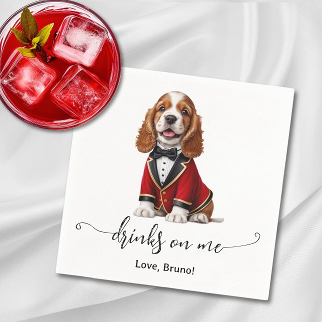 Cocker Spain Puppy Drinks på mig Bröllop Pappersservett (Cocker Spaniel Puppy Drinks On Me Wedding Napkins)