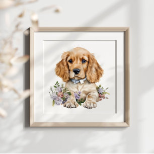 Cocker Spain Puppy Pet Watercolor Flower Poster