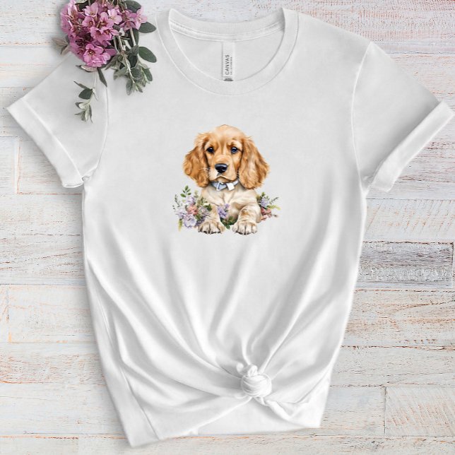 Cocker Spain Puppy Pet Watercolor Flower T Shirt (Skapare uppladdad)