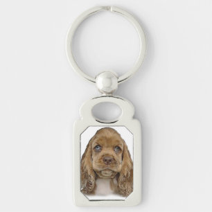 Cocker Spain Puppy Rektangulärt Silverfärgad Nyckelring