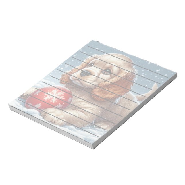 Cocker Spain Puppy Resty på Snö med Boll Anteckningsblock (Roterad)