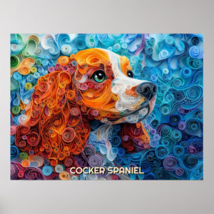 Cocker Spain Quilling Art Porträtt Poster