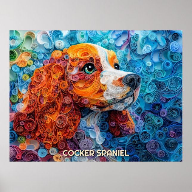 Cocker Spain Quilling Art Porträtt Poster (Framsidan)