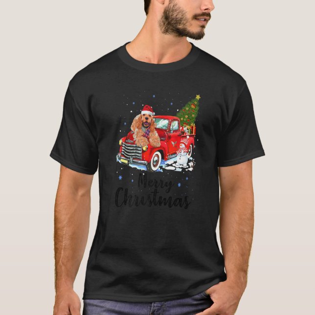 Cocker Spain Rides Red Lastbil jul Pajama T Shirt (Framsida)