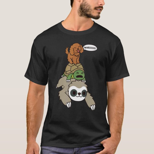 Cocker Spain Riding Sloth Tortoise Hund T Shirt (Framsida)