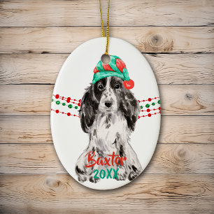 Cocker Spain Santa Hat Helgdag String Pärlor Julgransprydnad Keramik
