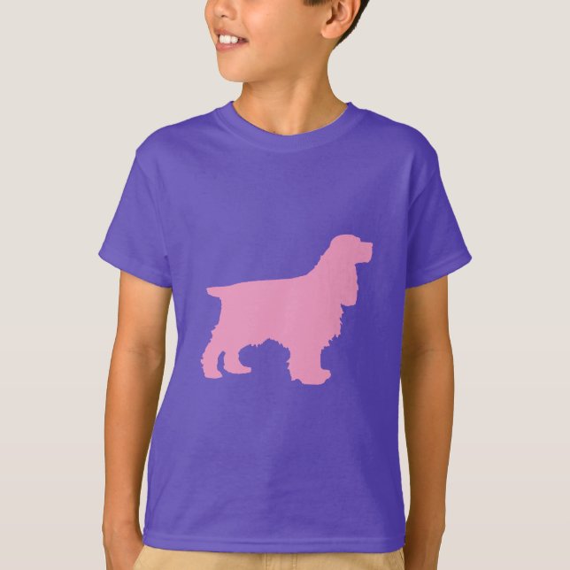 Cocker Spain Silhouette på Rosa Tee Shirt (Framsida)