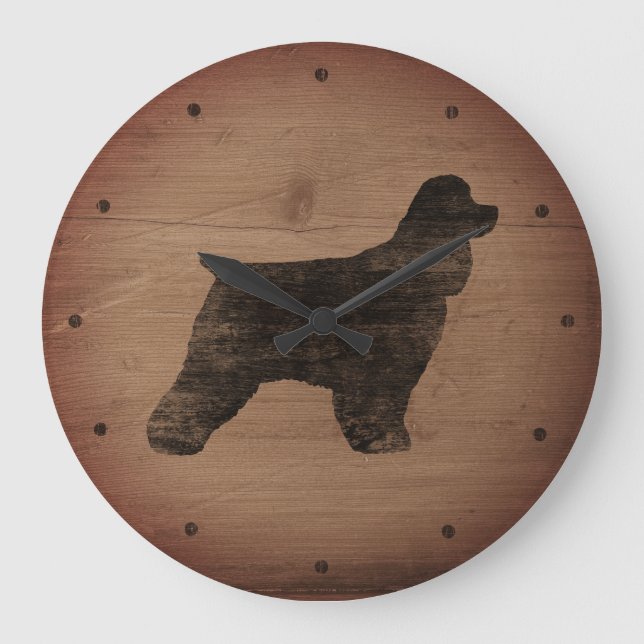 Cocker Spain Silhouette Rustic Stil Stor Klocka (Framsida)